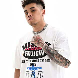 印花300克小领口短袖 数码 T恤男女夏 街头重磅纯棉半袖 原创国潮美式