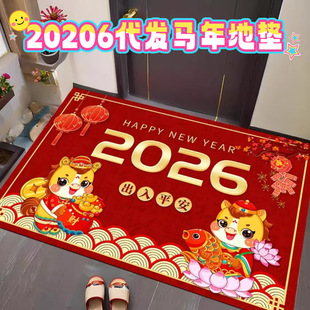 门前脚踏垫马年入户门地垫玄关换鞋区水晶绒地垫耐脏可水洗脚垫家