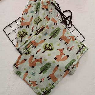 可爱卡通狐狸印花家居裤女春夏季纯棉长裤松紧腰可外穿睡裤