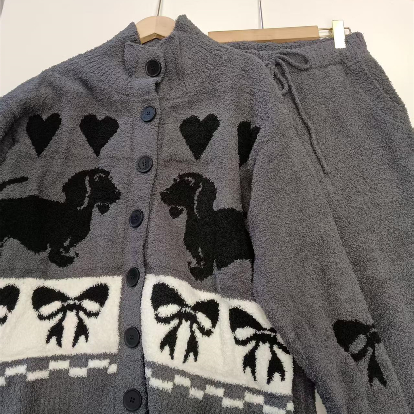 女士半边绒软绵绵睡衣家居服套装