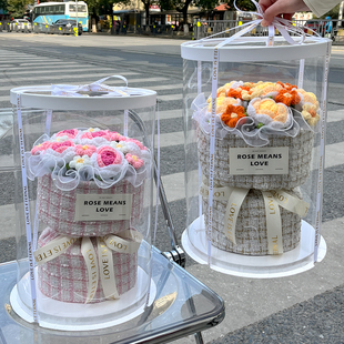 创意礼品玫瑰花束手工编织毛线生日礼物手捧花送女朋友闺蜜惊喜花