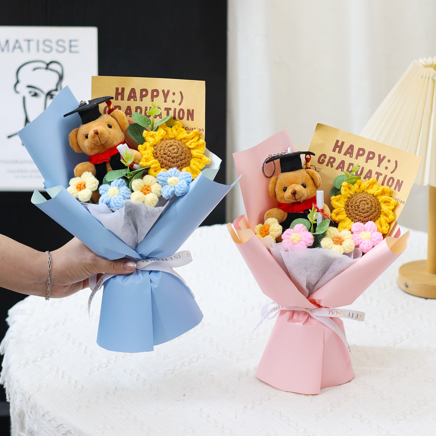 创意成品可爱玩偶针织毛线向日葵毕业加油礼物花束送朋友同学闺蜜,家居饰品,仿真花/假花,淘宝优惠券,粉丝福利购,淘宝优惠卷