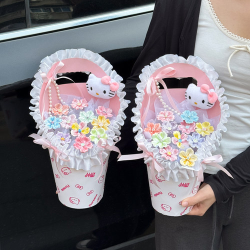 少女风KT猫陶瓷花永生花送女友