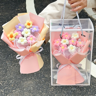 情人节礼物手工钩织仿真花泡芙毛线钩织花束礼盒送女友同学员工