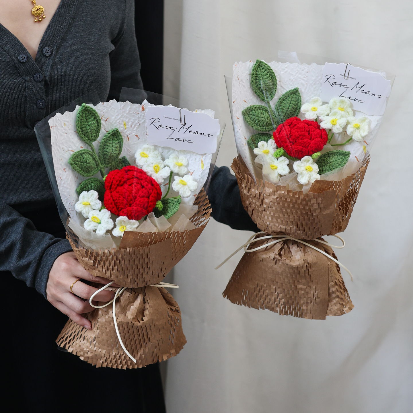 创意情人节礼物生日礼物针织玫瑰花束毛线仿真花送女友闺蜜浪漫礼