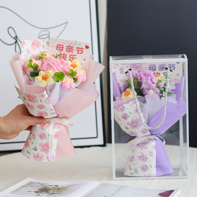创意礼盒仪式感生日礼物手工编织康乃馨成品毛线花送妈妈花束礼盒