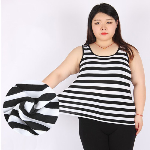 女士莫代尔薄款条纹胖加大码背心