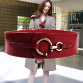 挂钩弹力宽腰带酒红色韩版 秋冬新款 饰修身 装 百搭显瘦松紧腰封 女式