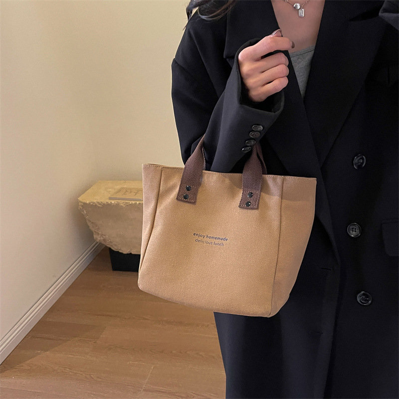 百搭帆布纯色手提袋日式便当妈咪上班族外出带饭简约撞色拎包