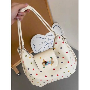 彩色波点大容量双肩包包女可爱卡通小狗单肩托特包多种背法