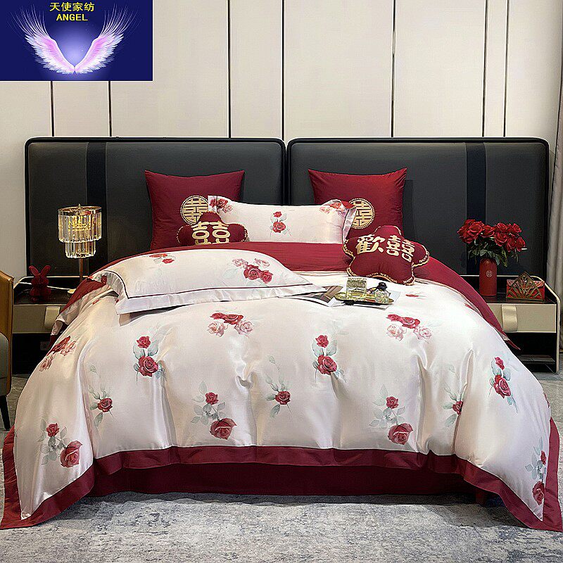 蚕丝被数码印花四件套结婚喜被春秋被冬被夏被空调被桑蚕丝被子