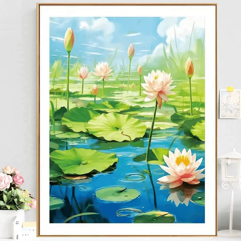 【加厚绣布】客厅儿童房玄关卡通新款红荷映日十字绣33色满绣无勾