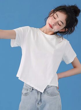 短袖韩版夏季款不对称纯棉女