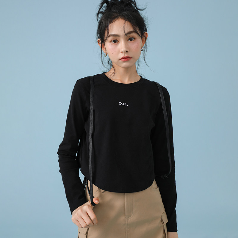 长袖韩版薄款短款修身纯棉女显高