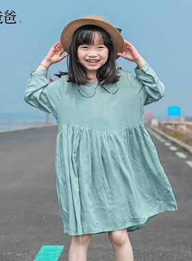 蔡爸爸女童装清新翻领裙子长袖人棉儿童连衣裙防晒夏装中童裙786