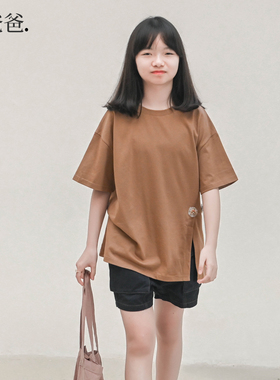 蔡爸爸原创童装啡色短袖上衣2026夏装文艺女孩超好看t恤885+771