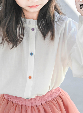 蔡爸爸原创童装洋气秋装女中童长袖衬衫白色多彩扣上衣服1217+637