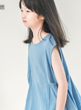 蔡爸爸童装薄款蓝色背心文艺夏季小个子女装休闲背心上衣691+331