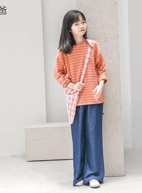 百搭男女长袖t恤春秋装条纹上衣