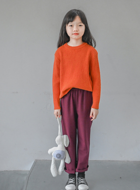 蔡爸爸童装新款秋冬装百搭长裤 女大童酒红洋气休闲裤子1363+1367