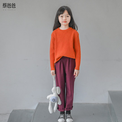 蔡爸爸童装新款秋冬装百搭长裤 女大童酒红洋气休闲裤子1363+1367