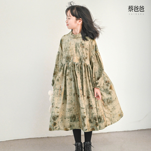 蔡爸爸童装洋气裙子2026新款秋冬装少女圆领宽松厚款连衣裙1230