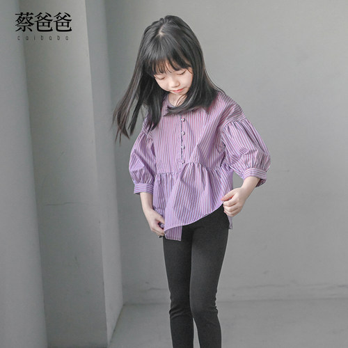 圆领七分袖女童春秋条纹上衣