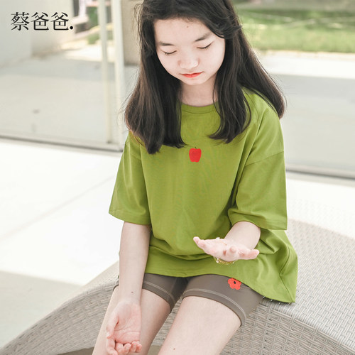夏季女童苹果纯棉绿色短袖T恤
