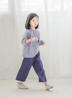 蔡爸爸童装春季套装女童长袖上衣文艺范蓝色百搭衣服套装868+969
