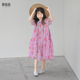 女童连衣裙大童洋气裙子纯苎麻粉红花朵连衣裙 蔡爸爸童装 夏装 971