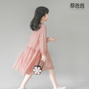 蔡爸爸童装文艺秋季女童长袖连衣裙天丝锦粉红裙子大童公主裙1266
