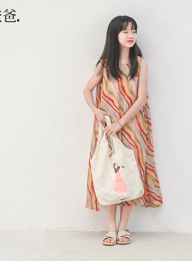 蔡爸爸童装个性创意彩虹条纹无袖连衣裙 女童夏薄款度假风裙子195