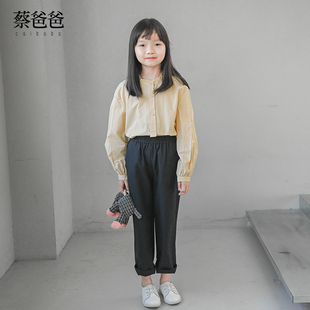 大童女孩文艺春装 蔡爸爸童装 长袖 上衣全棉杏色圆领衬衫 1262 1223