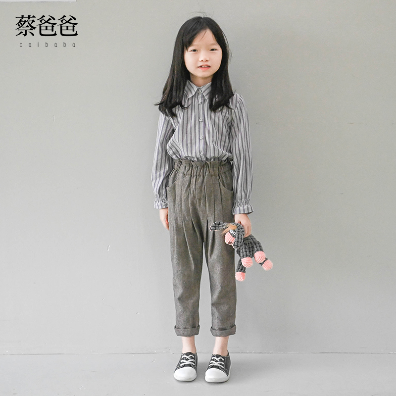 蔡爸爸文艺春秋女童长袖条纹衬衫