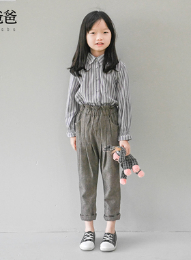 蔡爸爸原创童装2026款春秋装女童衬衣长袖条纹衬衫大童1159+1137