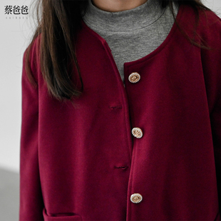 蔡爸爸童装2026新款冬装外套女大童紫色短款外套圆领排扣女孩1052