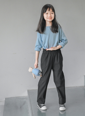 蔡爸爸童装 百搭时尚长袖毛衣 女童春秋装 蓝色针织衫 1361+1367