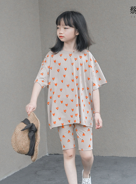蔡爸爸童装 2026款休闲夏季卡通套装 女大童短袖套装 印花t恤367