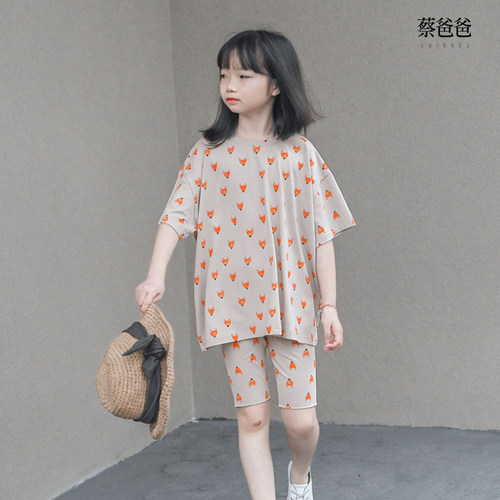 夏装女大童短袖套装印花t恤