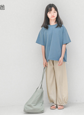 蔡爸爸女大童亲子装运动凉感上衣抽绳动感短袖t恤夏季595+331+563