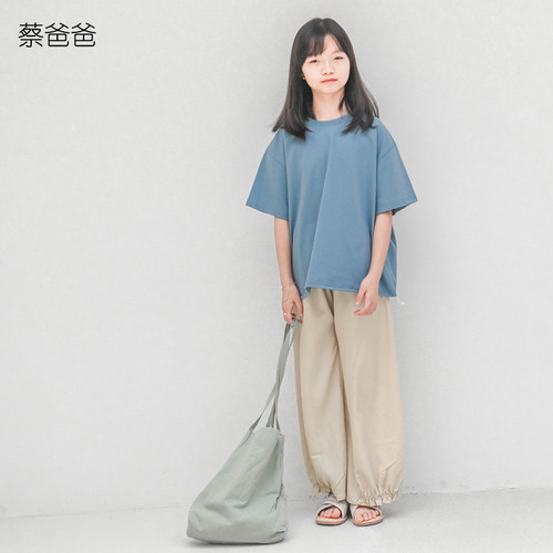 女童运动凉感上衣抽绳短袖t恤夏