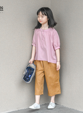蔡爸爸童装 薄款衬衣女童2026新款夏装亲肤粉红半袖上衣 787+236