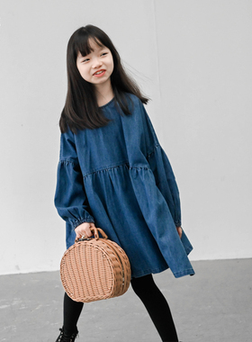 蔡爸爸童装2026新款秋冬装女大童蓝色牛仔裙韩版宽松娃娃裙子1050