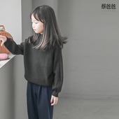 蔡爸爸童装 文艺半高领百搭毛衣男女童秋冬保暖黑色毛衣1337 1311