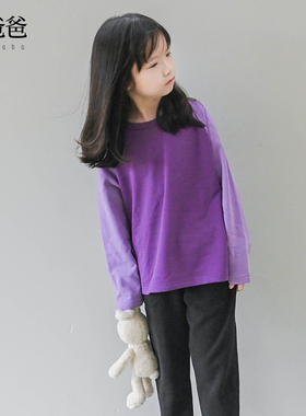 蔡爸爸童装网红洋气女童体恤紫色插肩长袖T恤女童打底衫1177+1122