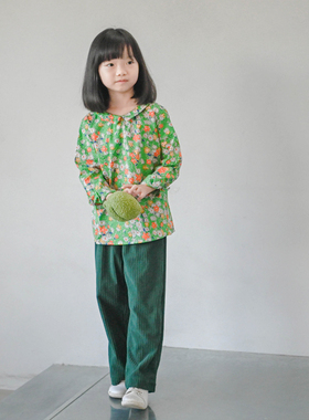 蔡爸爸童装小清新绿色碎花上衣春秋装长袖T恤文艺女孩衣服128+963