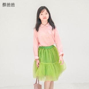 160 蔡爸爸童装 637 粉红上衣服102 长袖 春秋装 少女全棉娃娃领衬衫