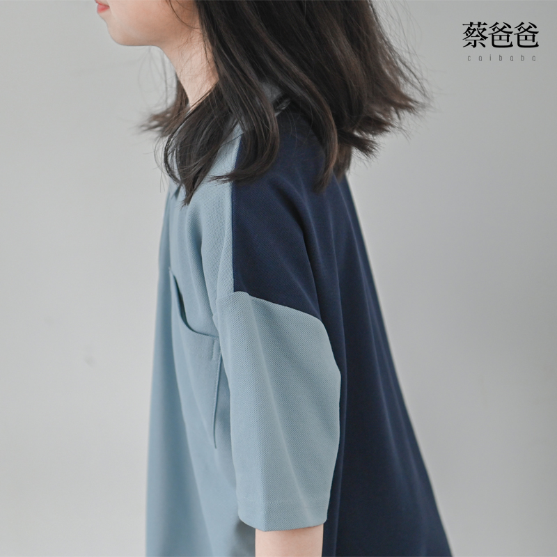 女童连衣裙夏半袖撞色全棉POLO裙