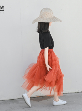 蔡爸爸原创童装夏装洋气女童半身网纱裙不规则三层A字裙子793+801