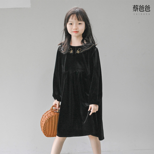 蔡爸爸童装2026新款春秋女童娃娃裙小个子女装加厚黑色连衣裙1290